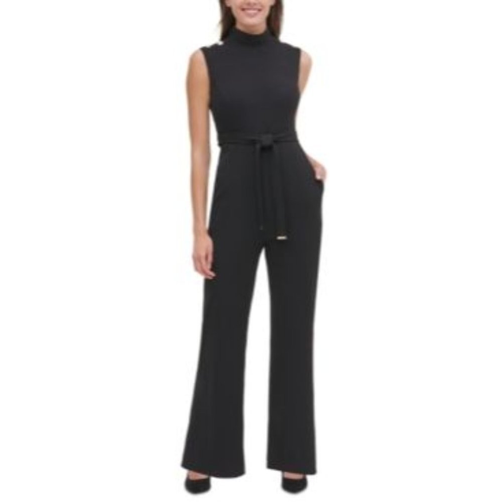 𝅺Tommy Hilfiger Women's Jumpsuit Black Size 2 Mock Neck Belted Button